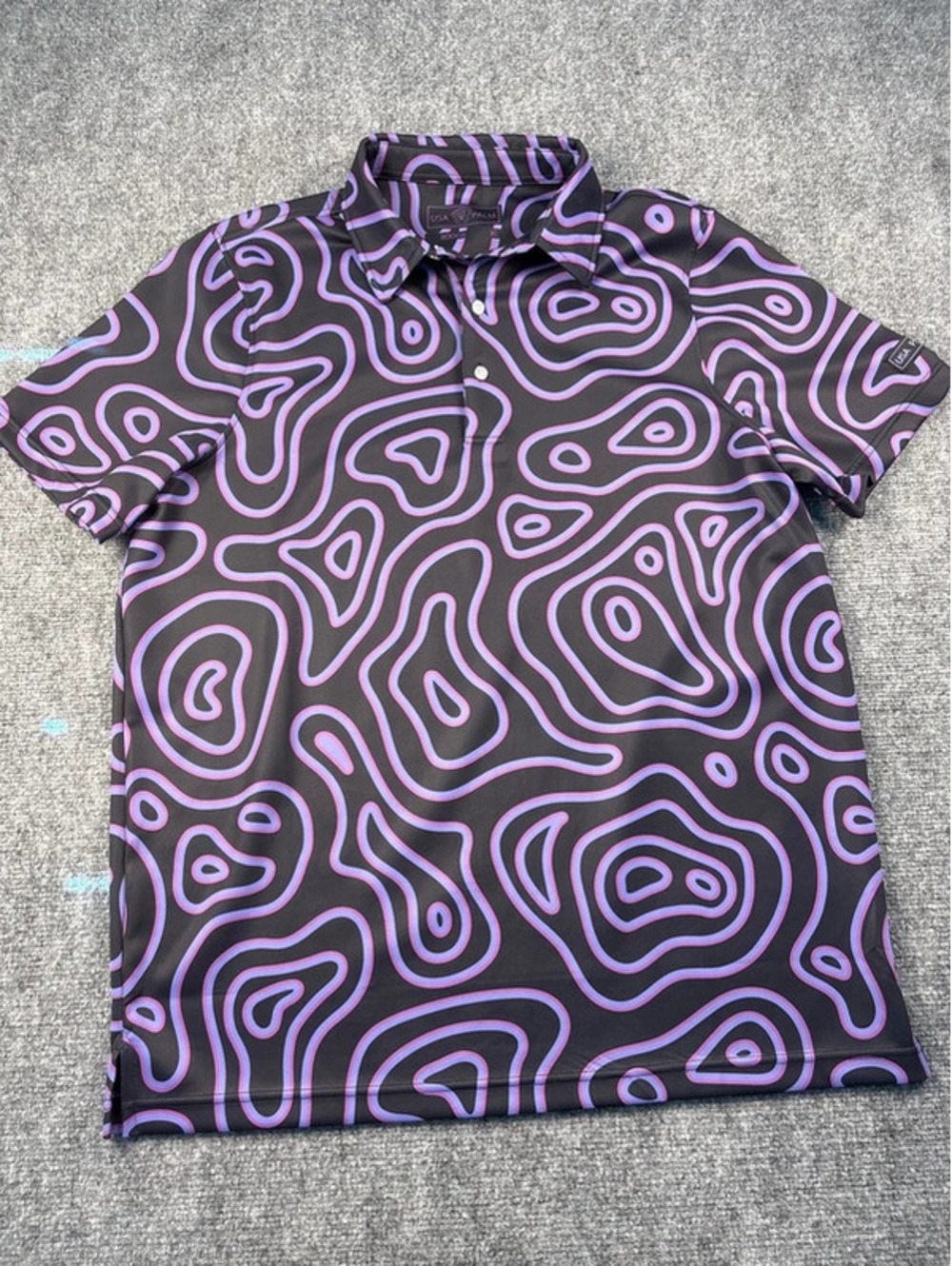 1426 Men’s Black and Purple USA Palm Short Sleeve Polo XL
